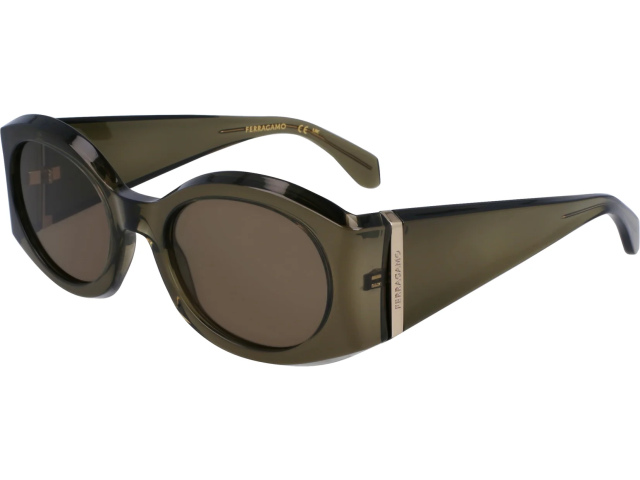 SALVATORE FERRAGAMO SF2008S 320,  TRANSPARENT KHAKI, SOLID GREEN